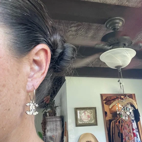 Upcycled CC CHANEL Silver Earrings - Picture 3 of 5